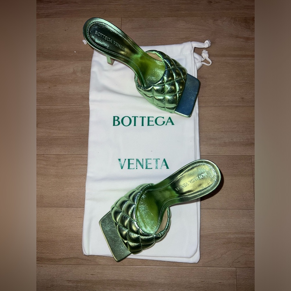 Bottega Veneta Metallic Nappa Reflection Matelasse Padded Mule Sandals SIZE 38